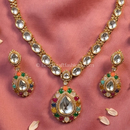 Radiant Royal Moissanite Polki Navratna Necklace