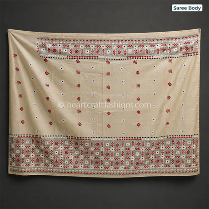 Raga Red Kalkata Gachi Tussar Kantha Handloom Saree