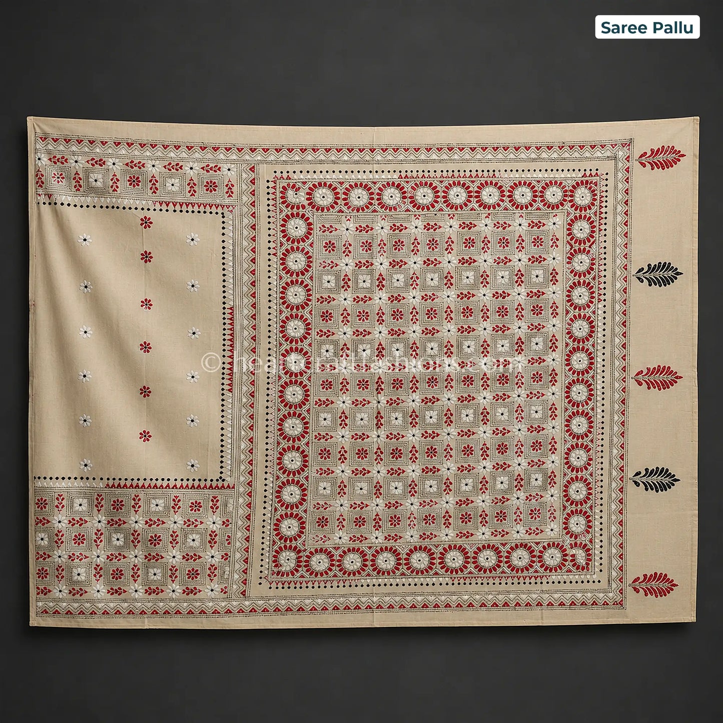 Raga Red Kalkata Gachi Tussar Kantha Handloom Saree