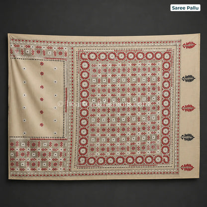 Raga Red Kalkata Gachi Tussar Kantha Handloom Saree