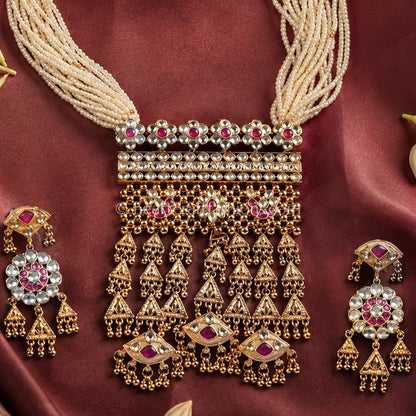 Rajasthani Pachi Kundan Aad Style Pearl Choker Set