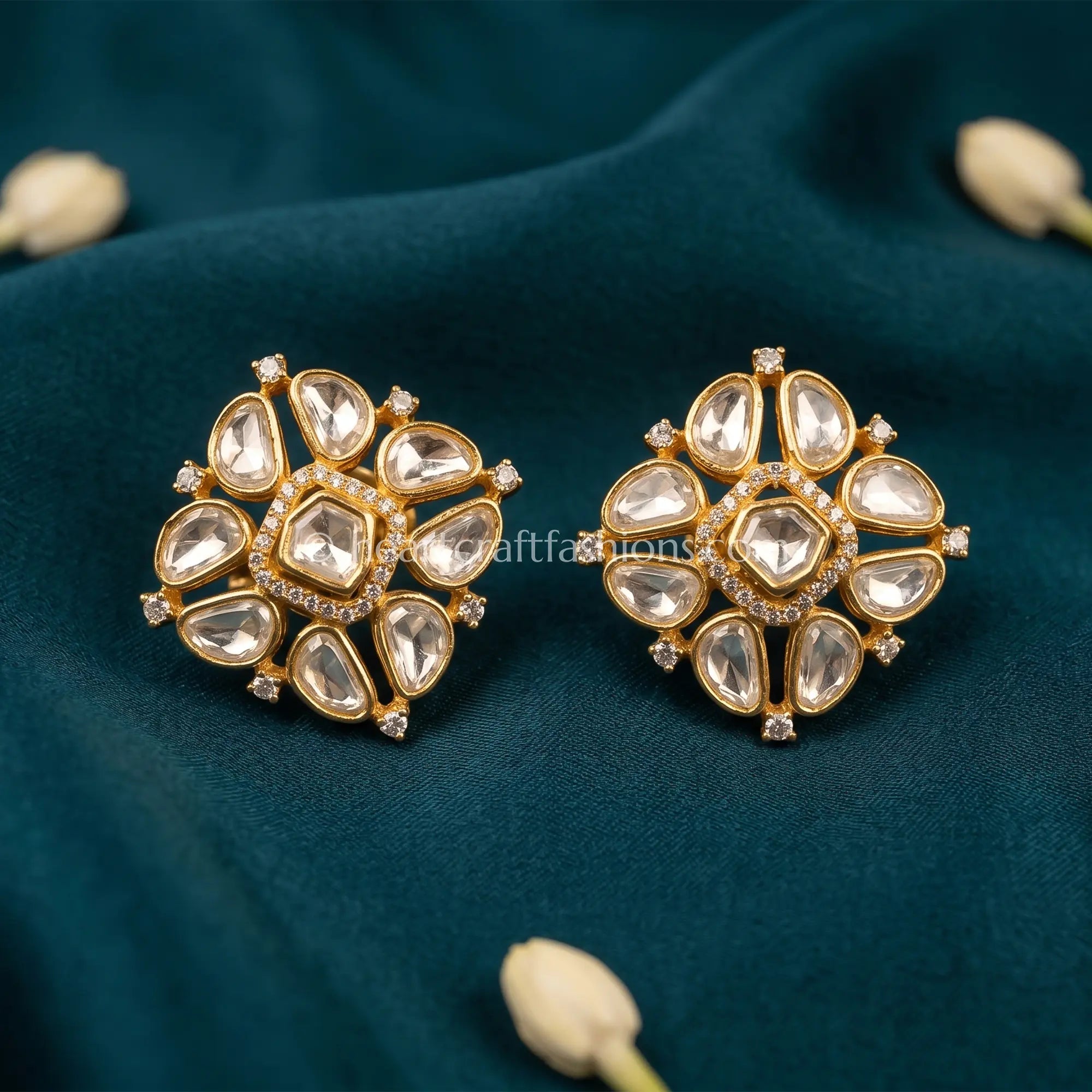 Rajkamal Moissanite Polki Studs