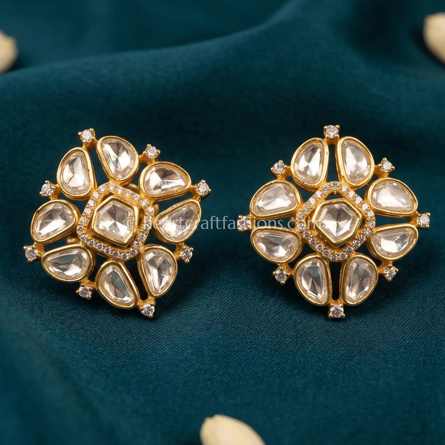 Rajkamal Moissanite Polki Studs