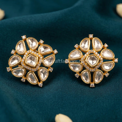 Rajkamal Moissanite Polki Studs