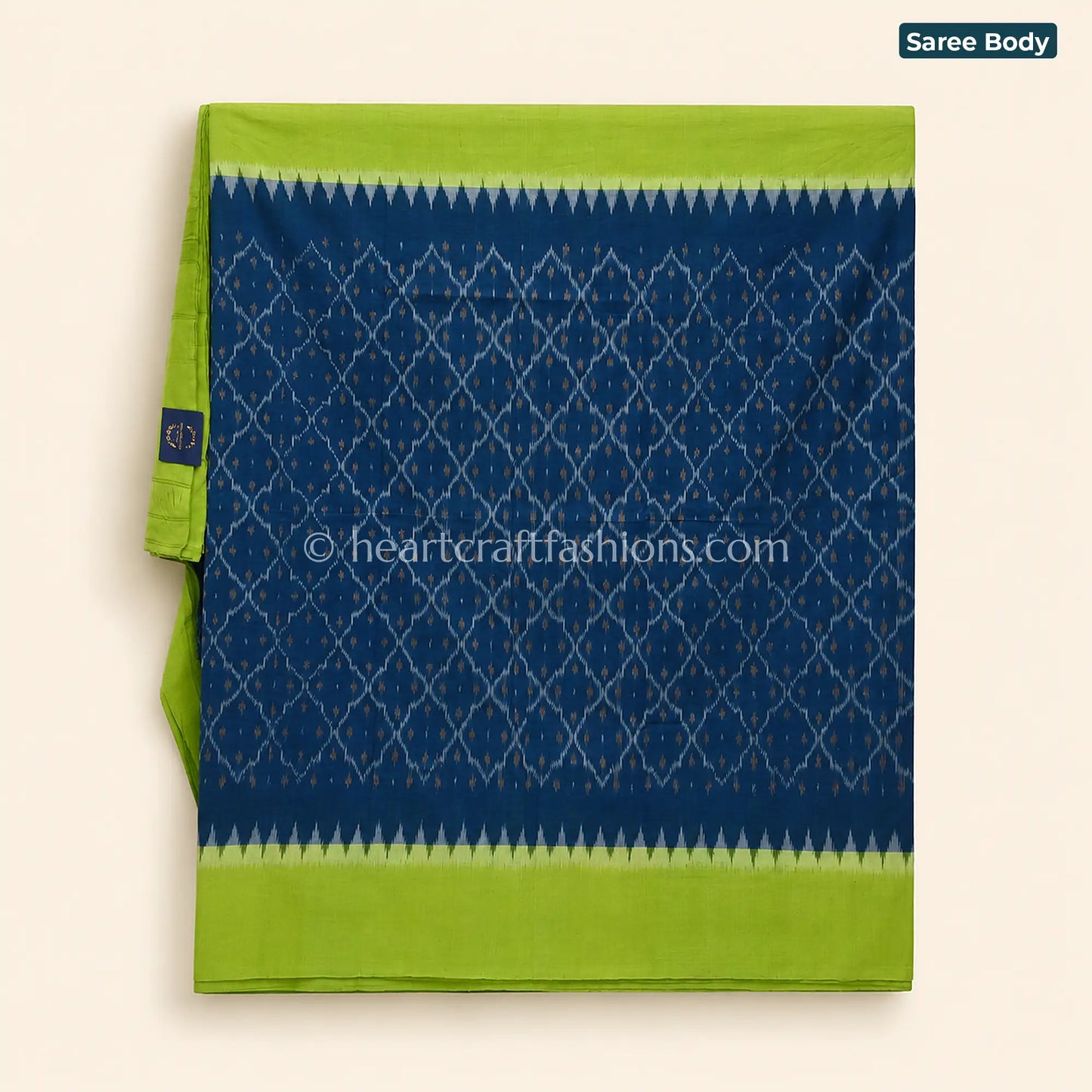 Rajkot Patola Navy Blue & Parrot Green Ikat Mercerized Cotton Saree