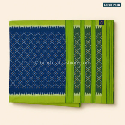 Rajkot Patola Navy Blue & Parrot Green Ikat Mercerized Cotton Saree