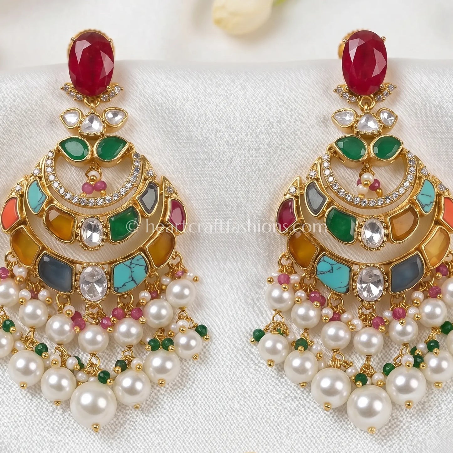 Rajnandini Navratna Doublet Moissanite Chandbali Earrings