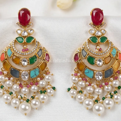 Rajnandini Navratna Doublet Moissanite Chandbali Earrings