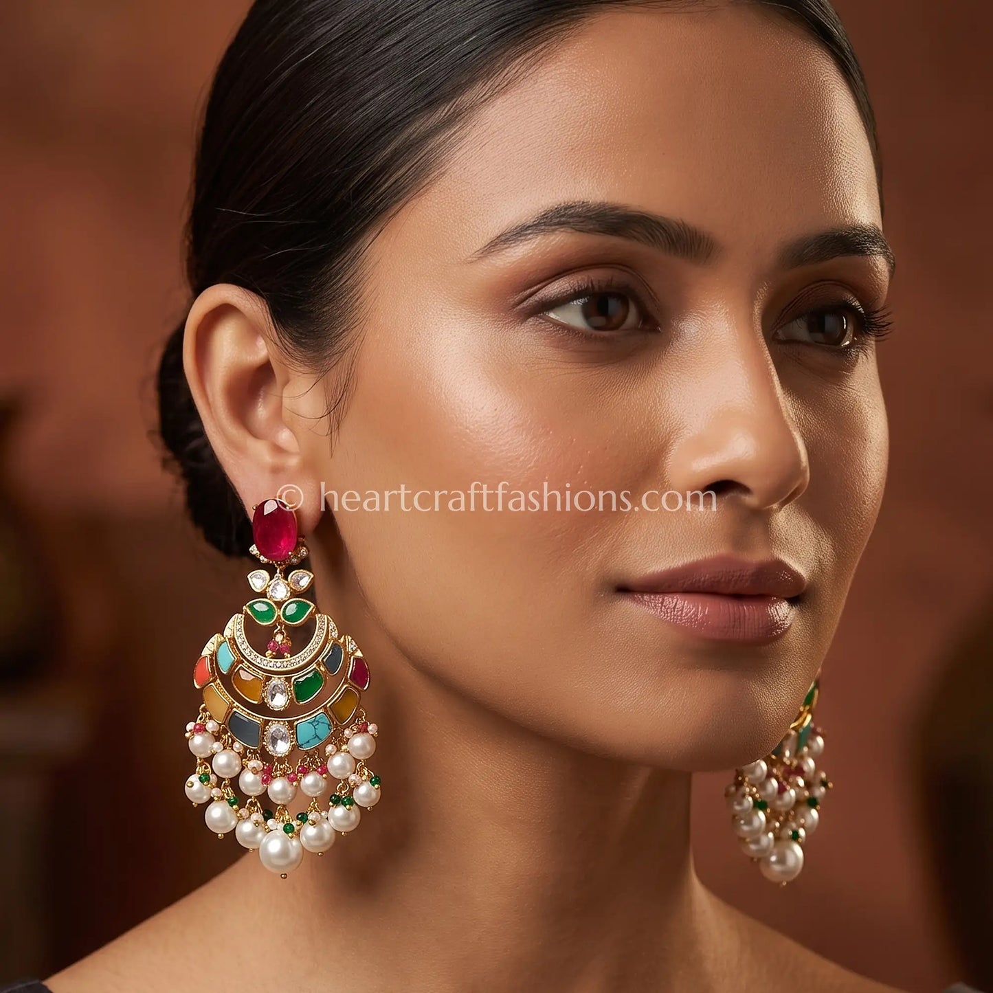 Rajnandini Navratna Doublet Moissanite Chandbali Earrings