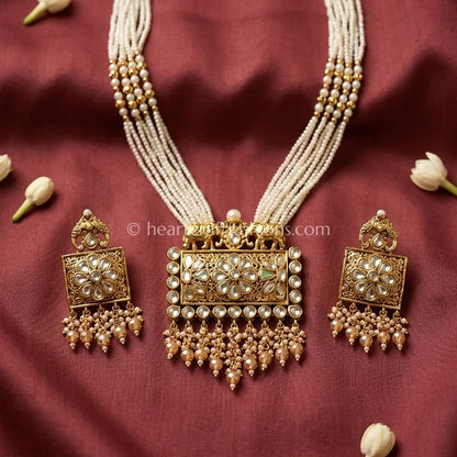 Rajputana Kundan Elephant Motif Pearl Necklace Set