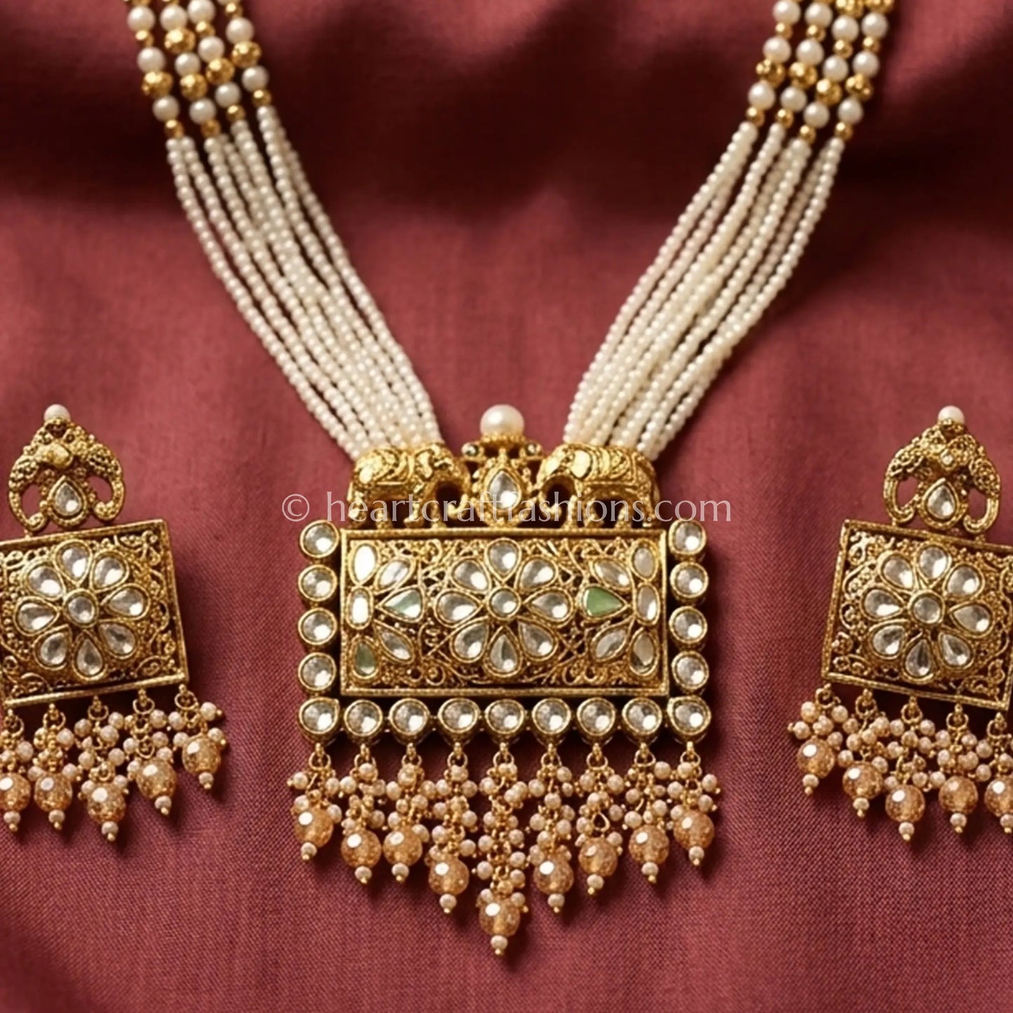 Rajputana Kundan Elephant Motif Pearl Necklace Set