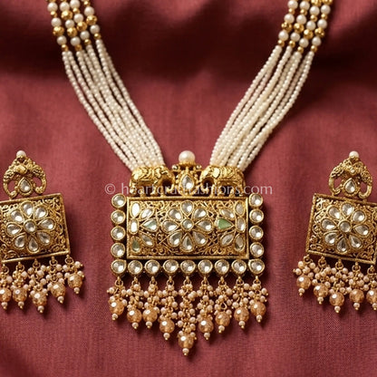 Rajputana Kundan Elephant Motif Pearl Necklace Set