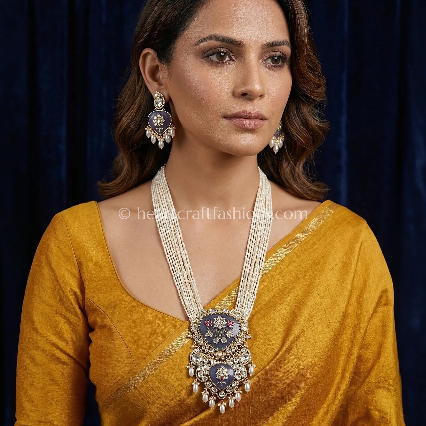 Rajputana Ratnarang Kundan Rani Haar (Navy Blue)