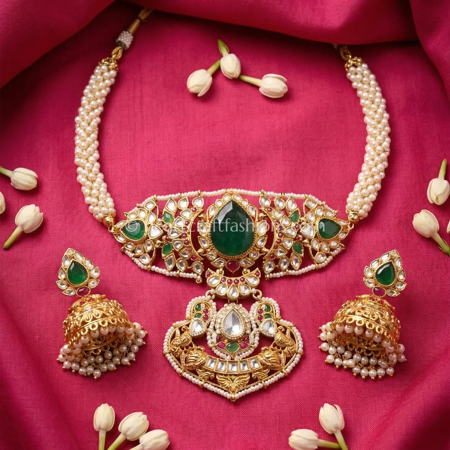 Rajputana Royal Green Doublet Choker Set