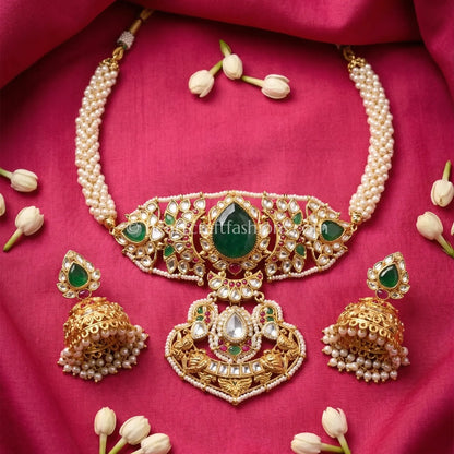 Rajputana Royal Green Doublet Choker Set
