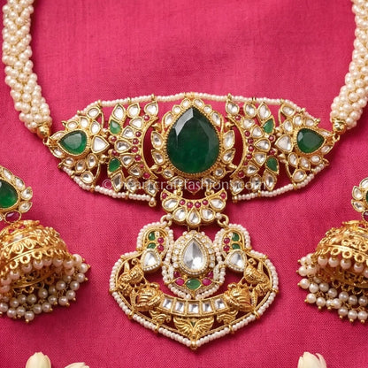Rajputana Royal Green Doublet Choker Set