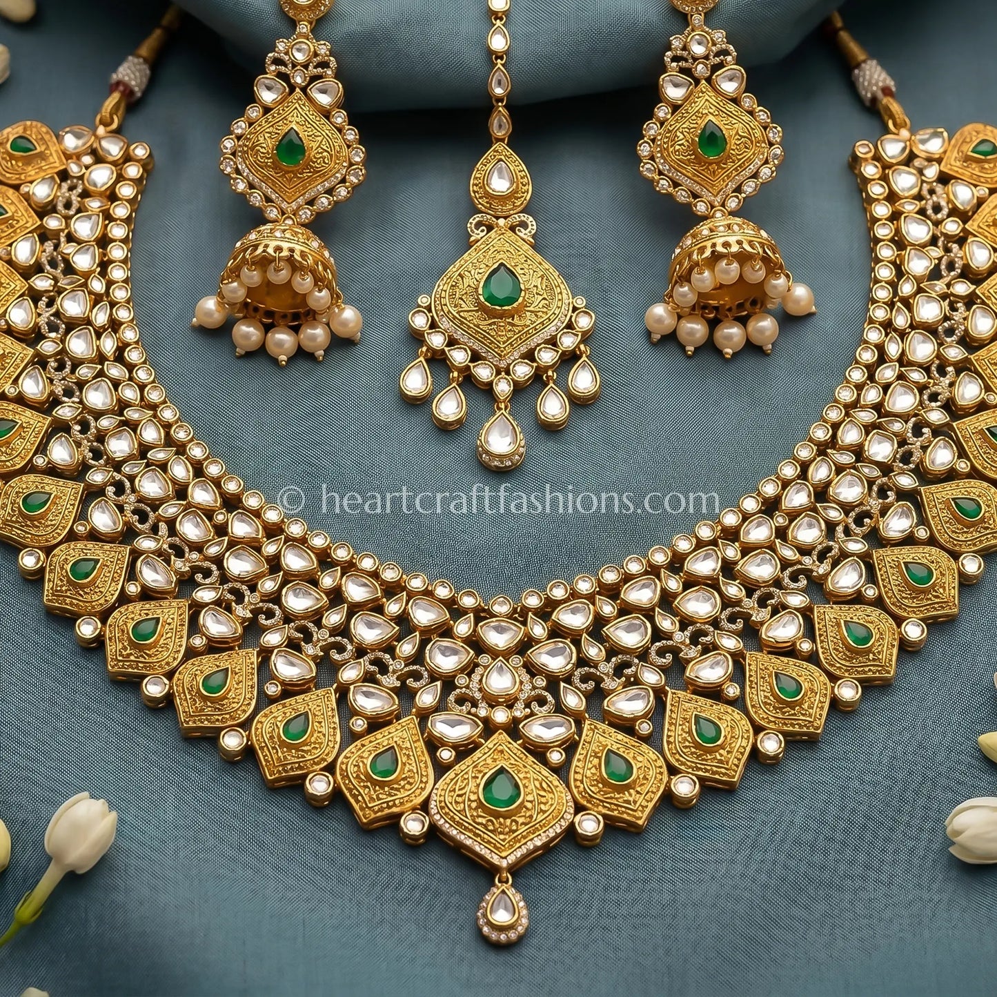 Rajputana AC Kundan Green Drop Necklace Set