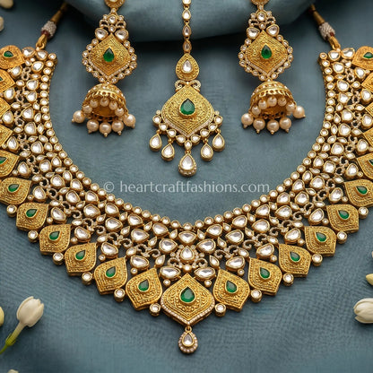 Rajputana AC Kundan Green Drop Necklace Set