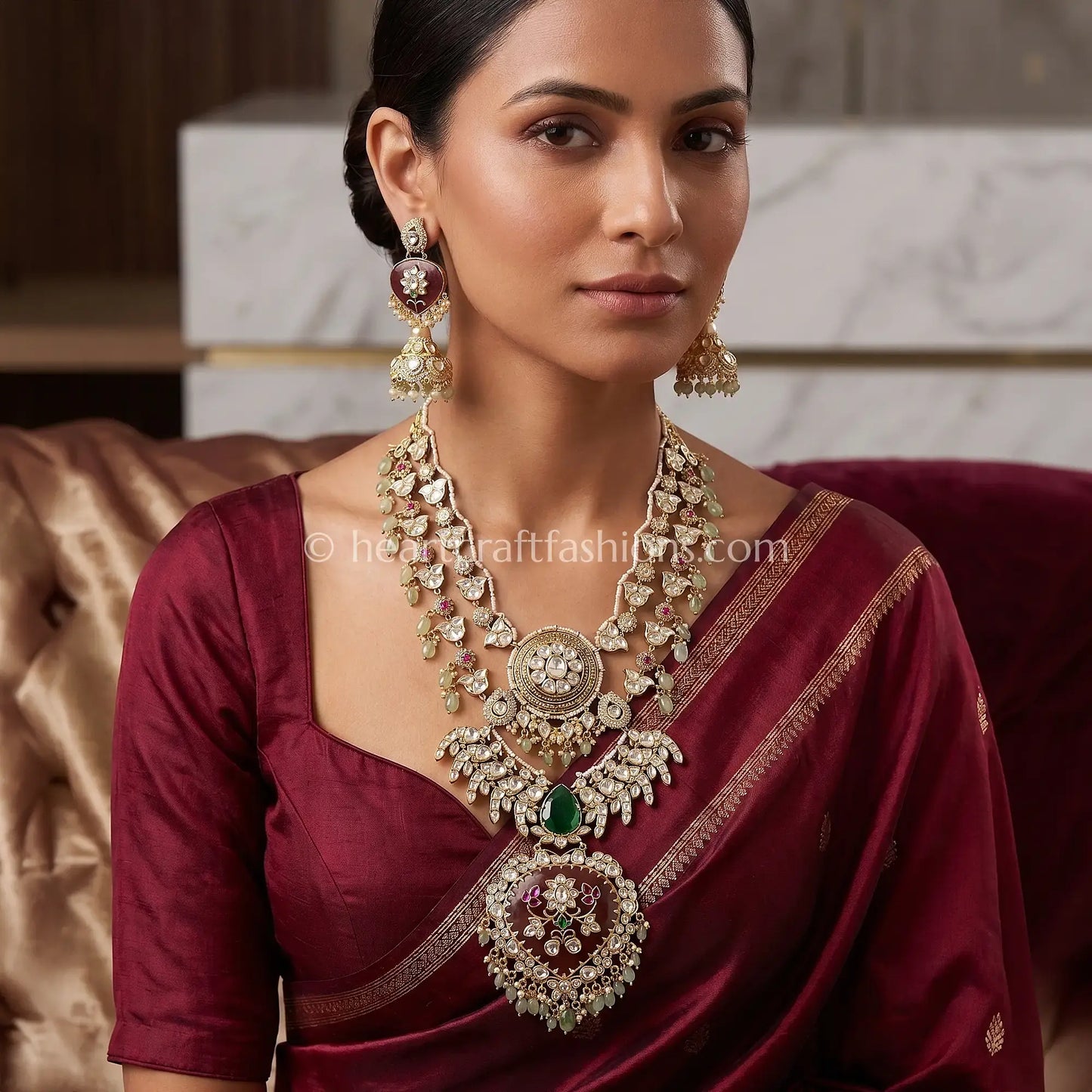 Rajputana Kundan Heritage Haar - Ruby Green
