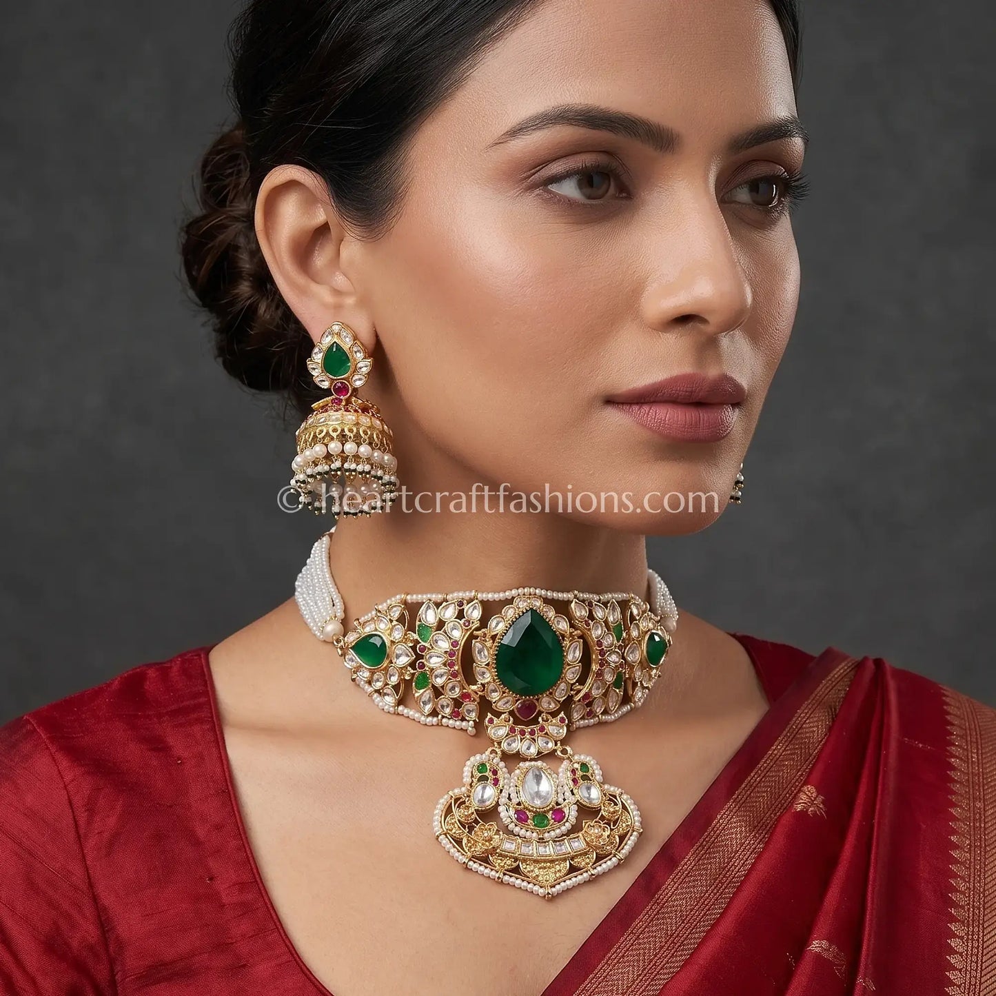 Rajputana Royal Green Doublet Choker Set