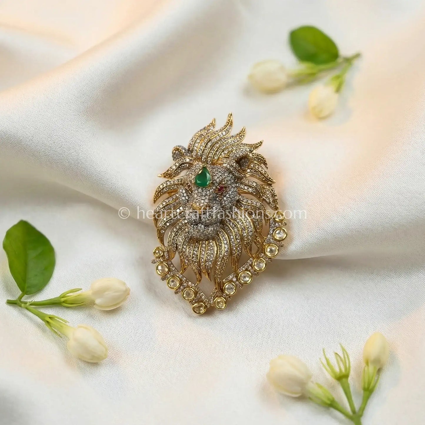 Rajsi Emerald Green Lion Statement Brooch