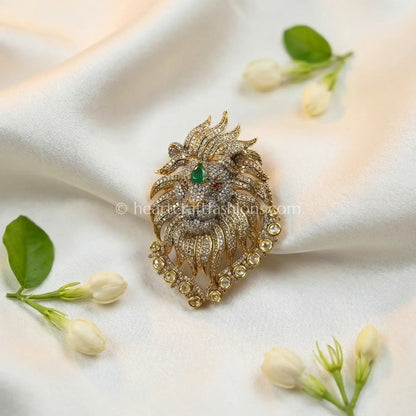 Rajsi Emerald Green Lion Statement Brooch
