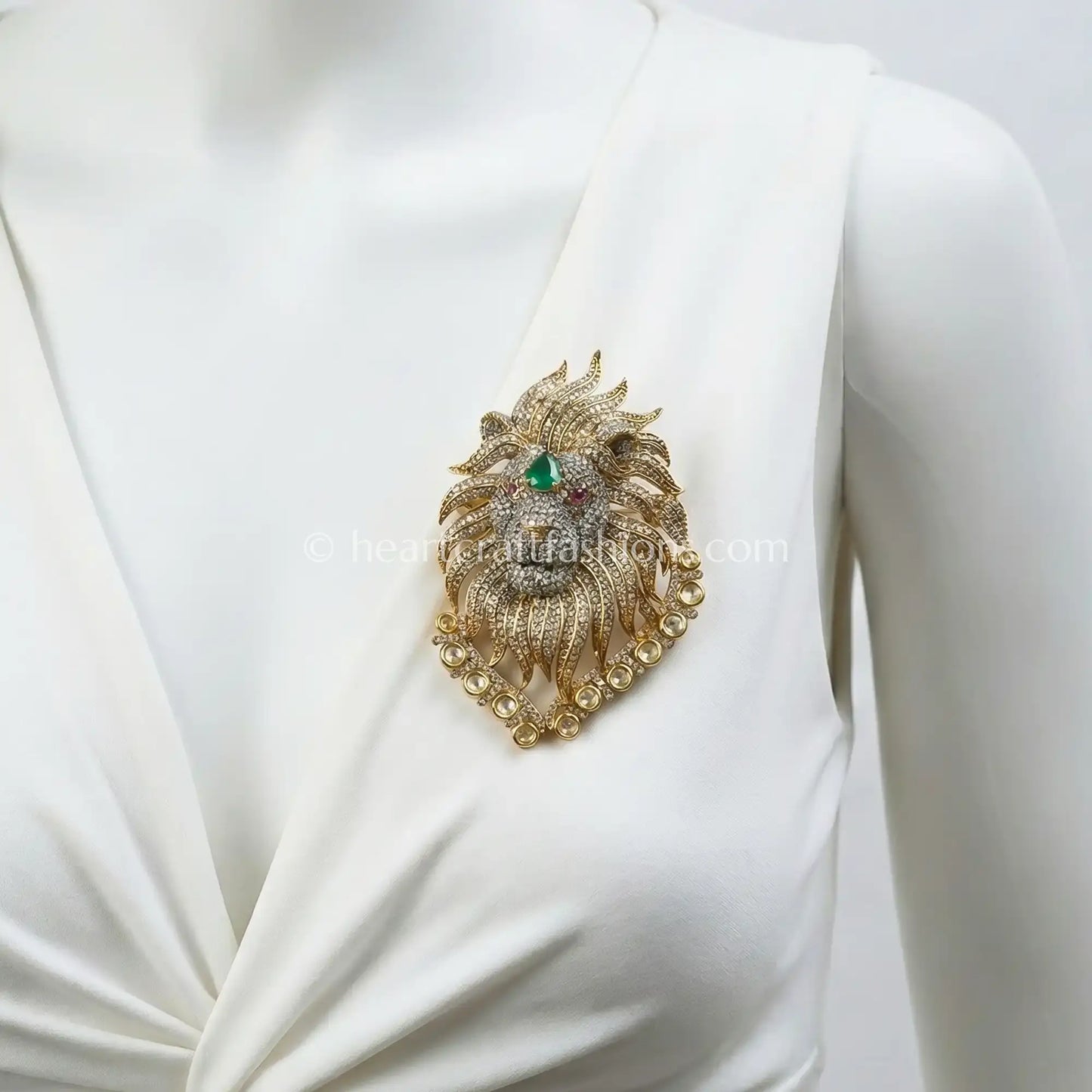 Rajsi Emerald Green Lion Statement Brooch
