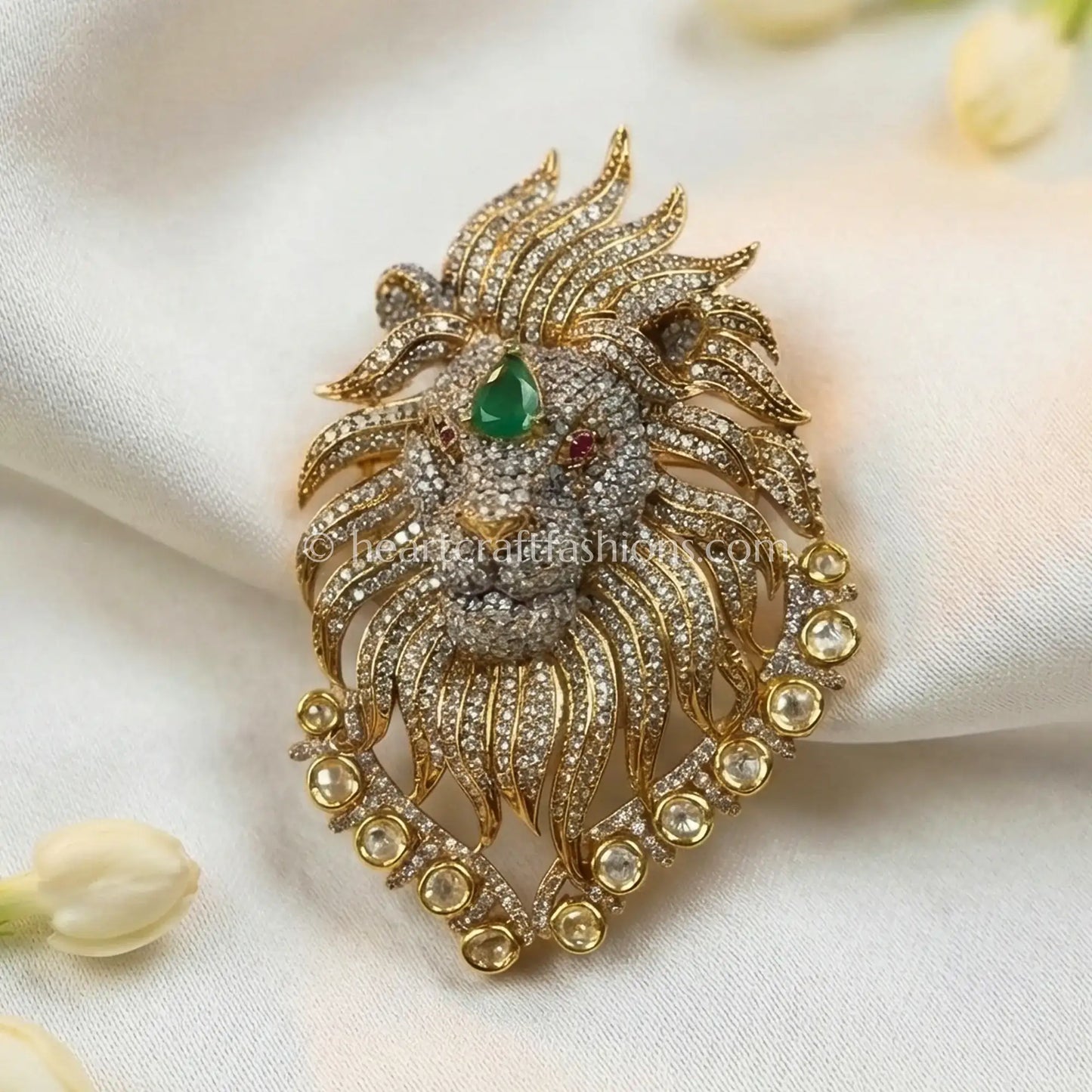 Rajsi Emerald Green Lion Statement Brooch