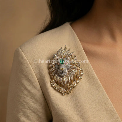 Rajsi Emerald Green Lion Statement Brooch