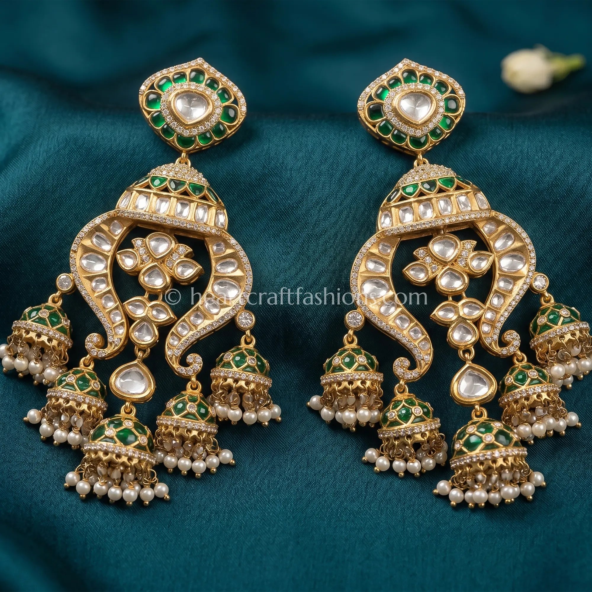 Rajsi Emerald Sunehri Kundan Jhumar Jhumka