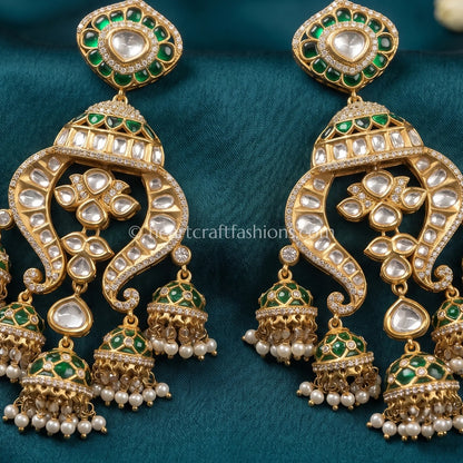 Rajsi Emerald Sunehri Kundan Jhumar Jhumka