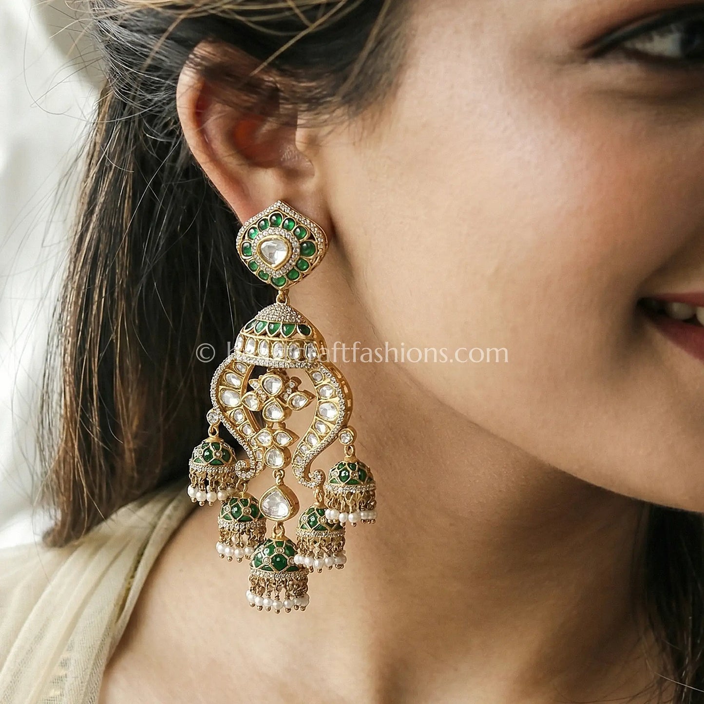 Rajsi Emerald Sunehri Kundan Jhumar Jhumka