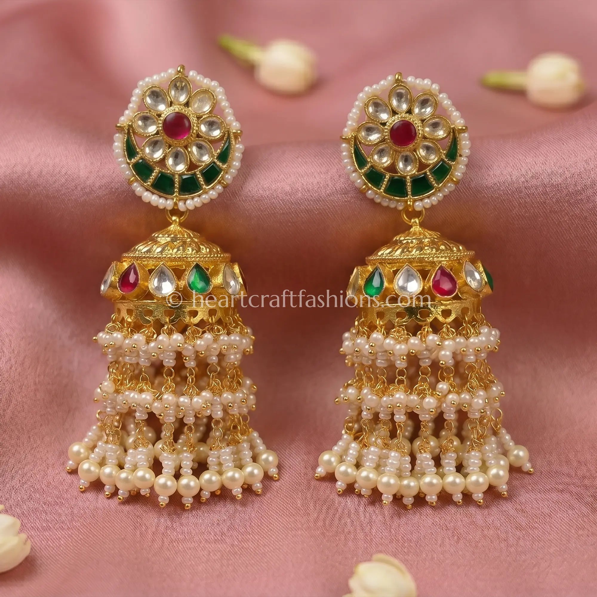 Rajsi Navratna Pachi Kundan Pearl Jhumka