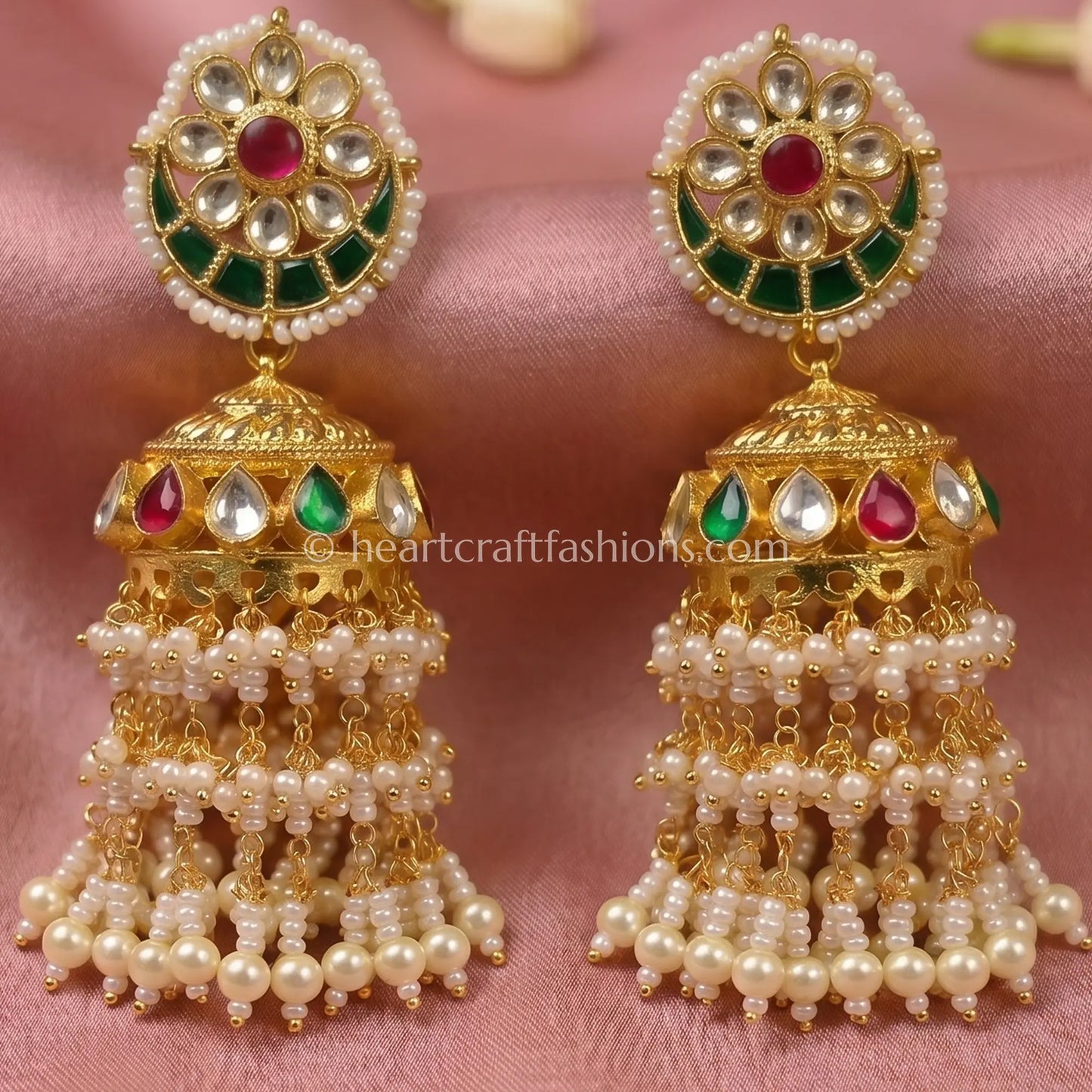 Rajsi Navratna Pachi Kundan Pearl Jhumka