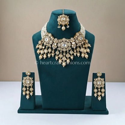 Rajsi Sunehri Kundan Pearl Bridal Choker Set