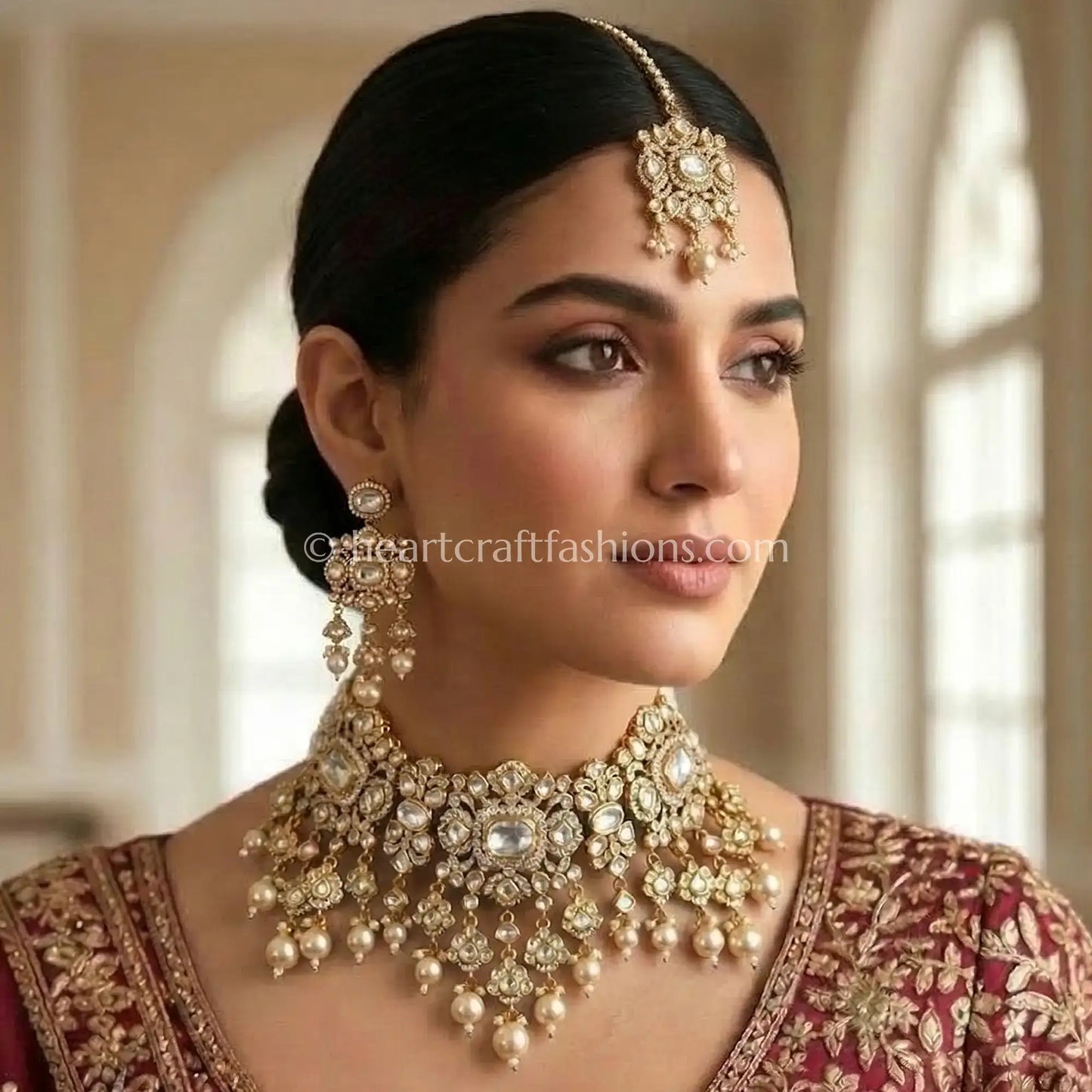 Rajsi Sunehri Kundan Pearl Bridal Choker Set