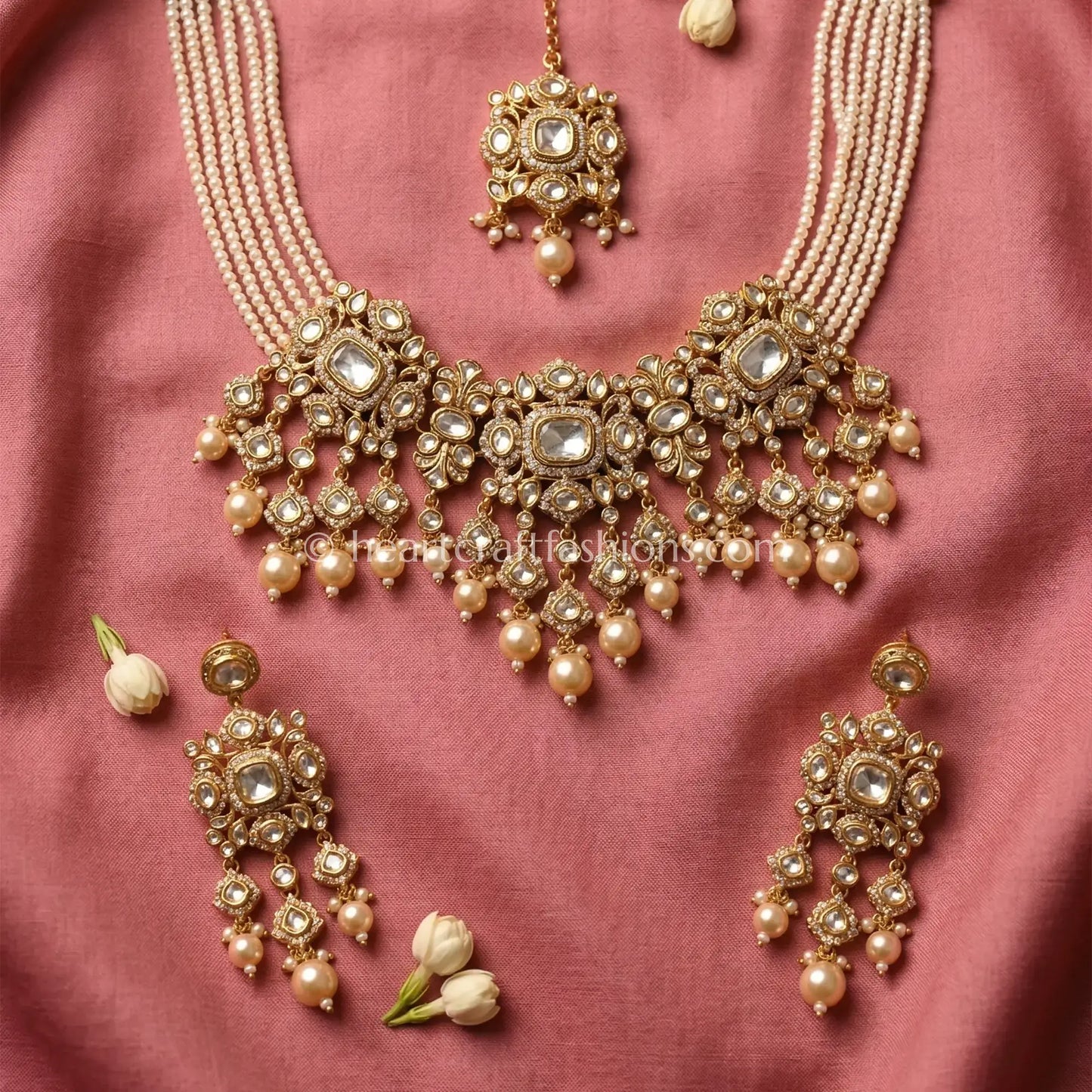 Rajsi Sunehri Kundan Pearl Bridal Choker Set