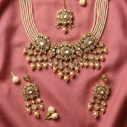 Rajsi Sunehri Kundan Pearl Bridal Choker Set