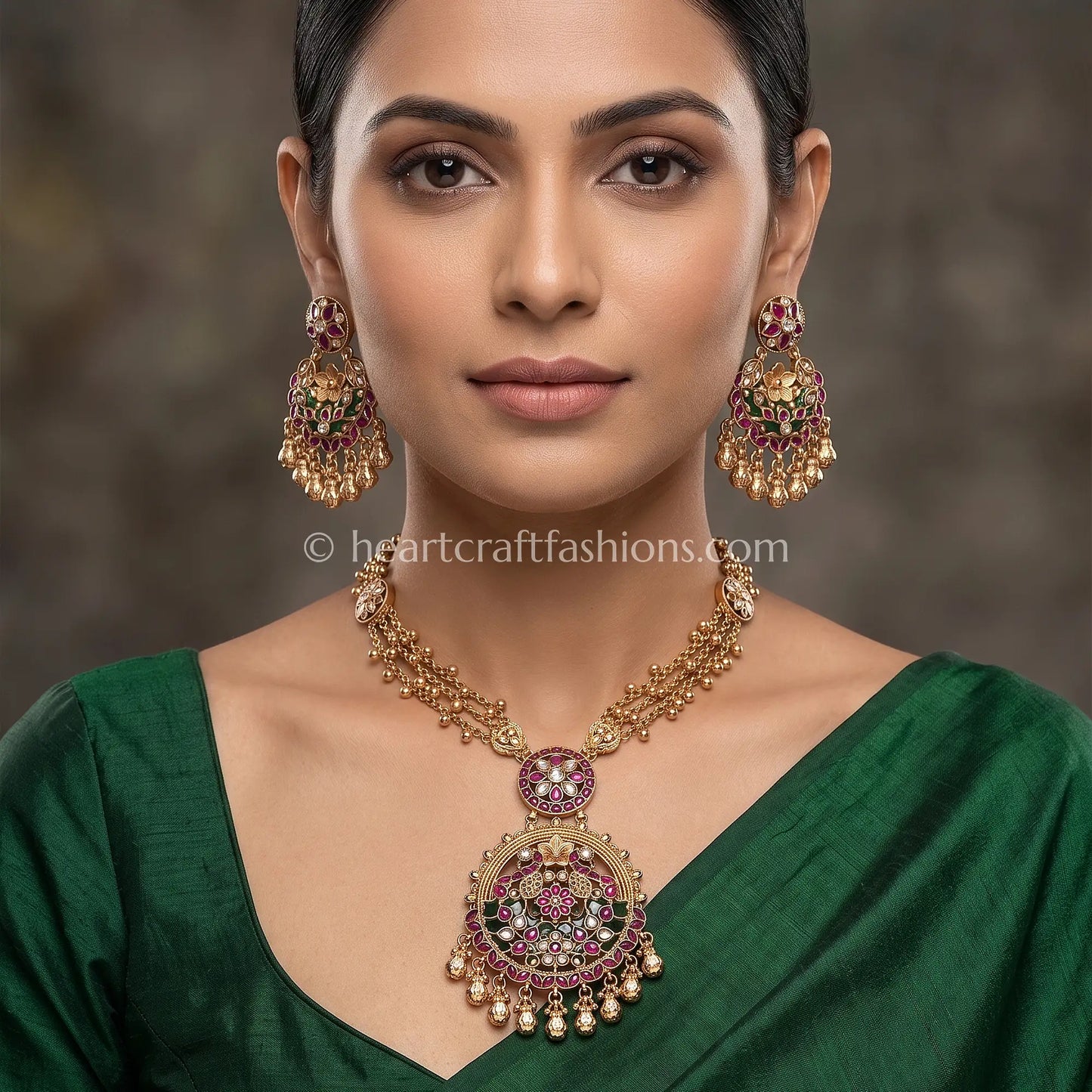 Rajsi Violet Heritage Chandbali Long Necklace Set