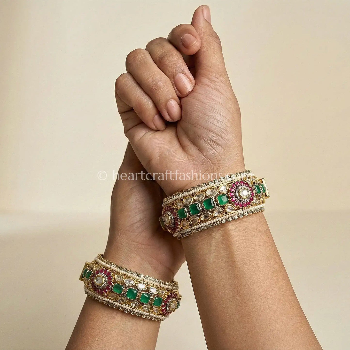Rajwada Emerald Ruby Polki Bangles
