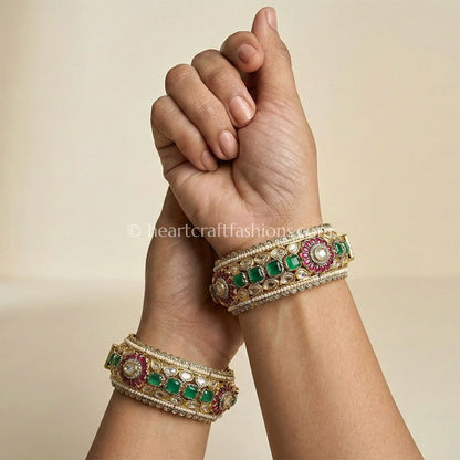 Rajwada Emerald Ruby Polki Bangles
