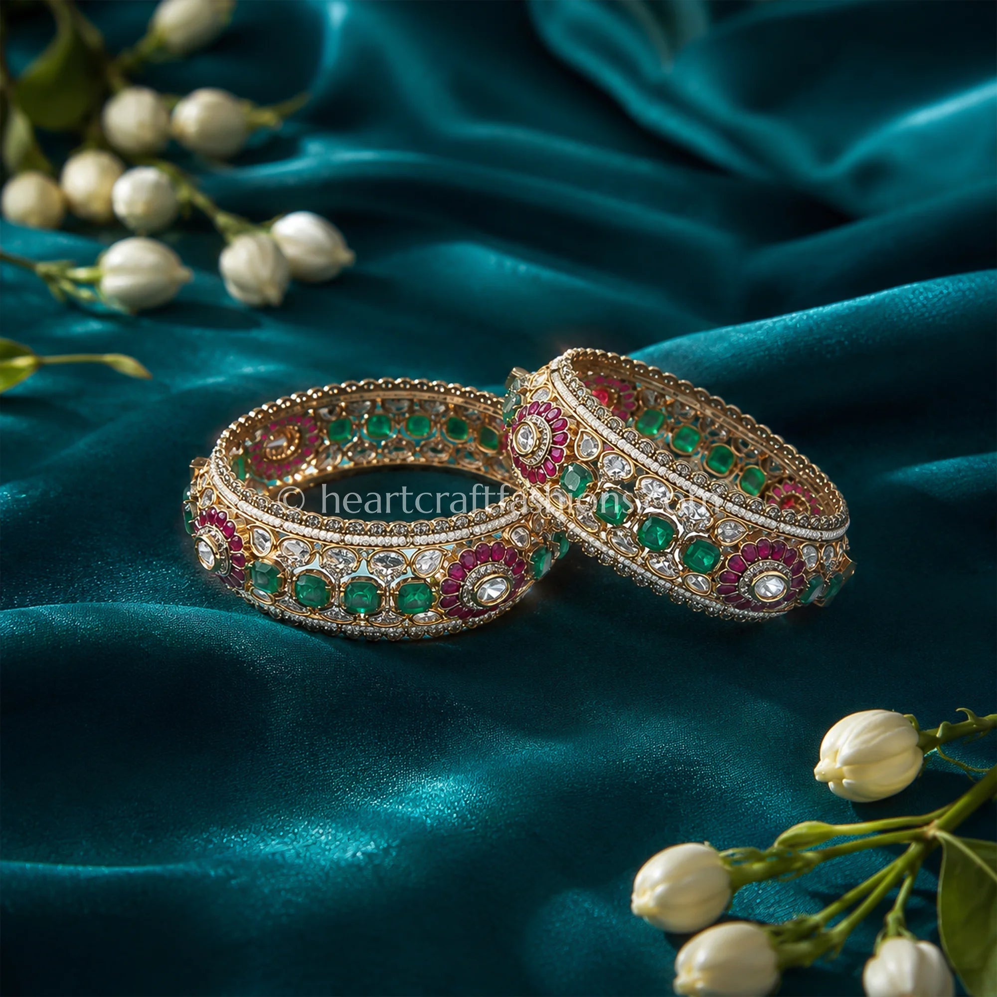 Rajwada Emerald Ruby Polki Bangles