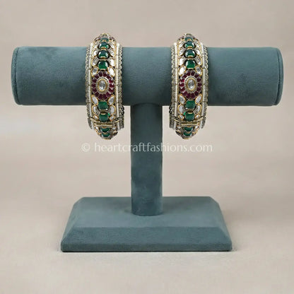 Rajwada Emerald Ruby Polki Bangles