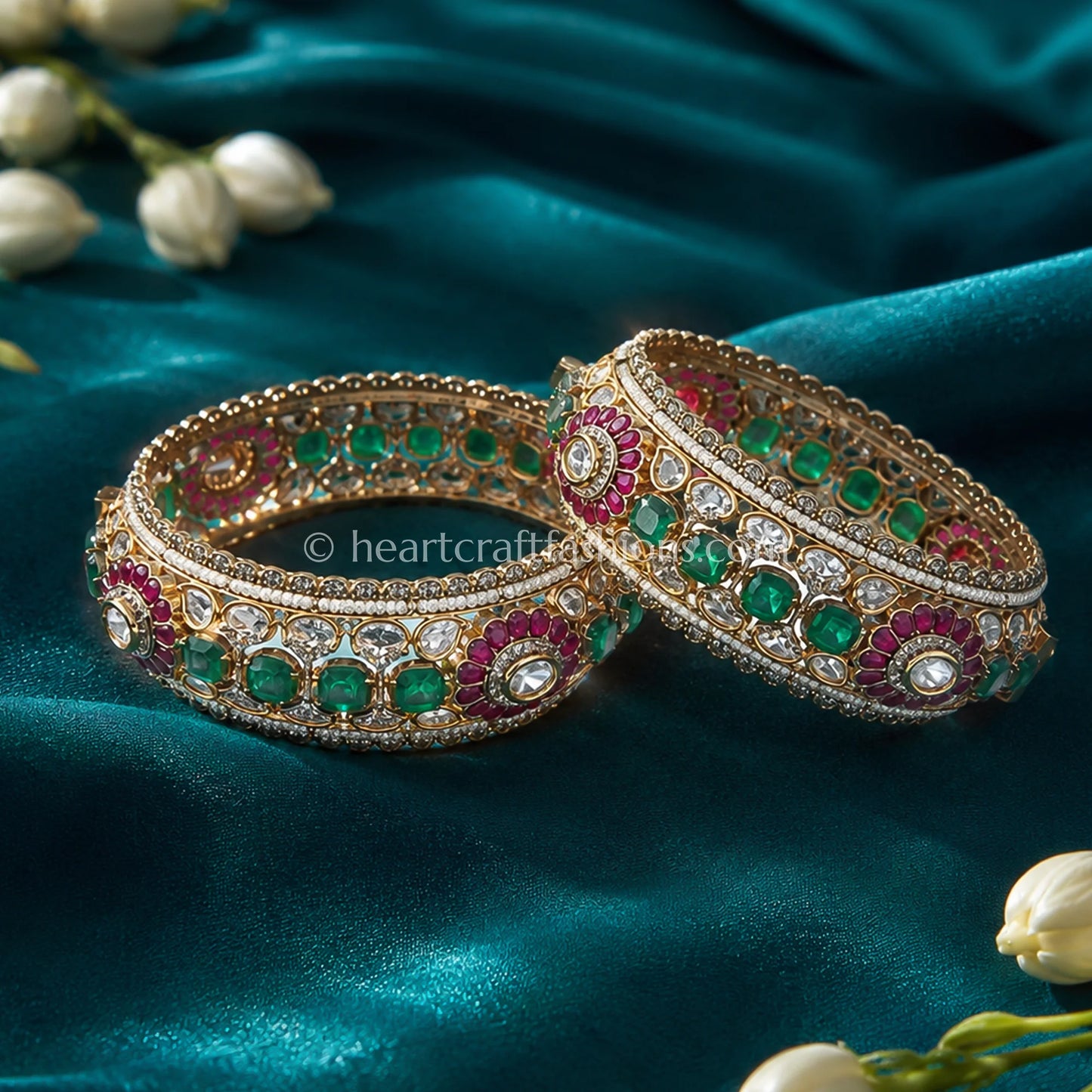 Rajwada Emerald Ruby Polki Bangles
