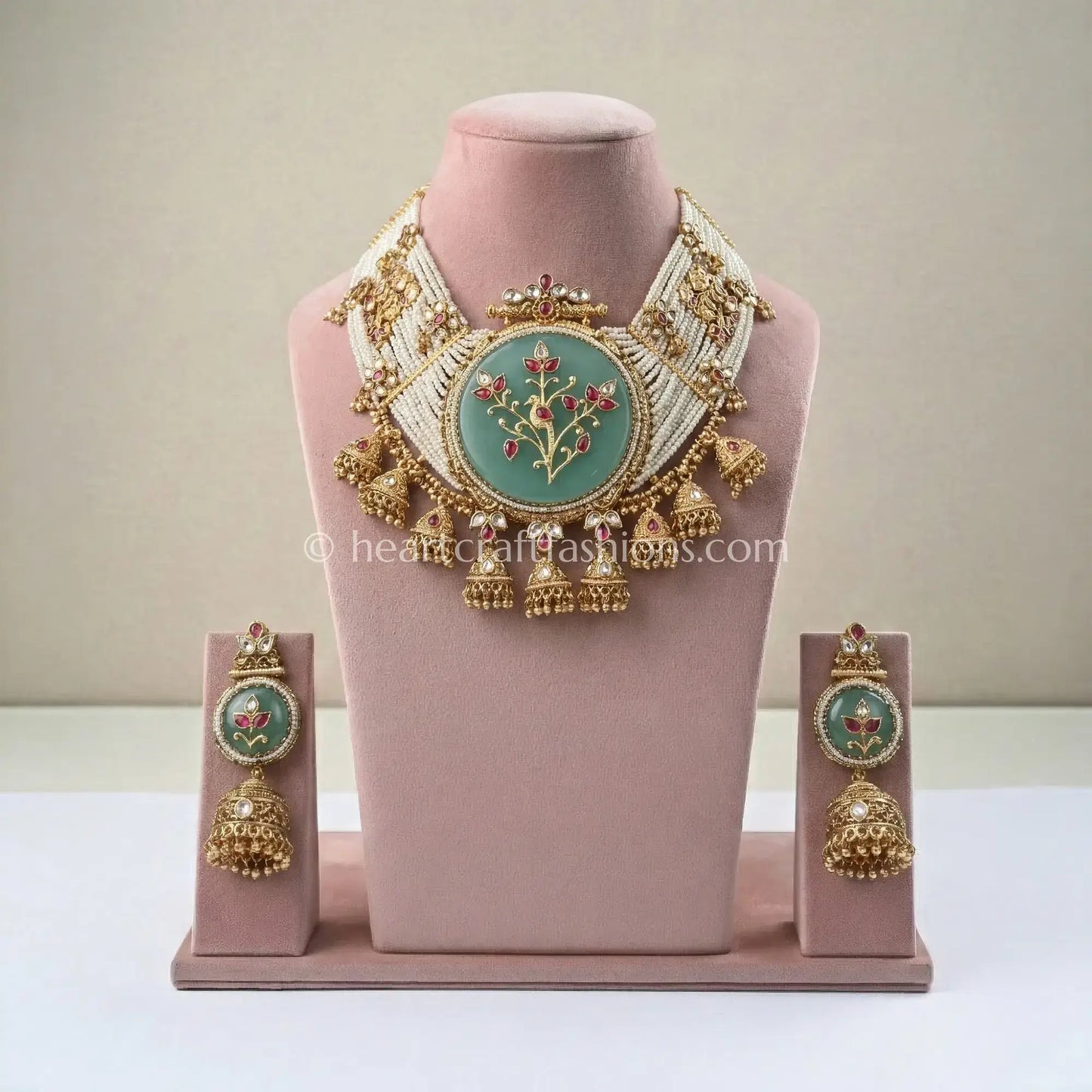 Rajwadi Emerald Bloom Pearl Choker Set