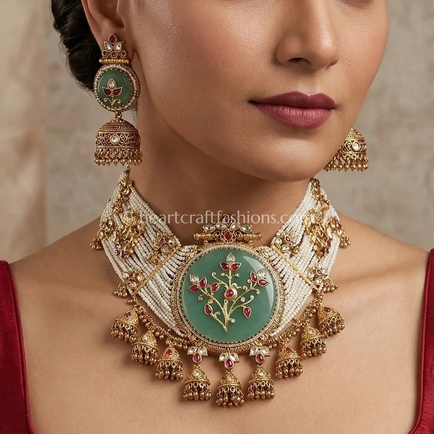 Rajwadi Emerald Bloom Pearl Choker Set