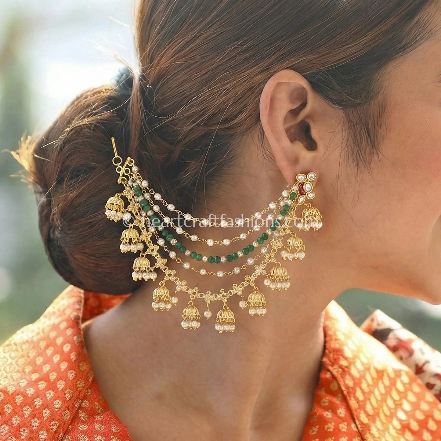 Rajwadi Heritage Pachi Kundan bridal Kaan Chain