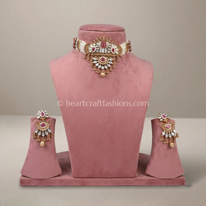 Rajwadi Kundan Pearl Choker Set