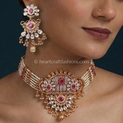 Rajwadi Kundan Pearl Choker Set