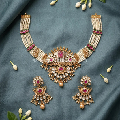 Rajwadi Kundan Pearl Choker Set